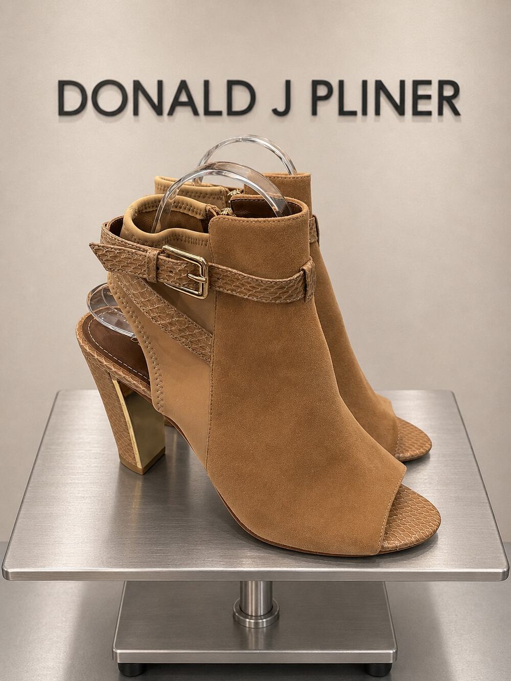 Donald J Pliner Kara Tan Suede Leather Peep Toe Heeled Booties 8M
